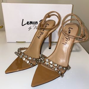 Nude Strappy Rhinestone Heels - brand new